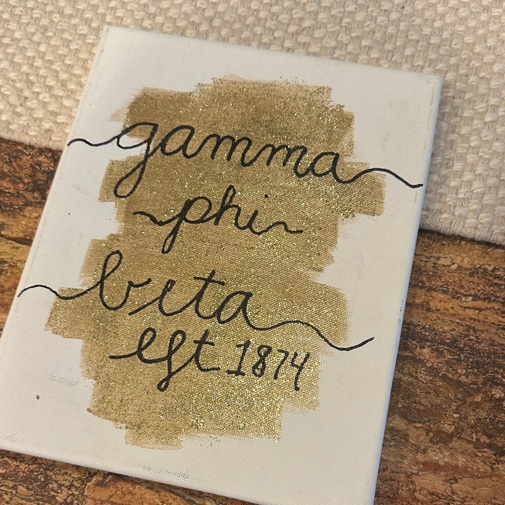 Gold Glitter Canvas Art with Black Text. Gamma phi beta art